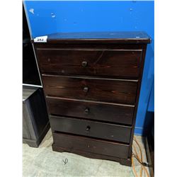 5 DRAWER DARK WOOD HIGH BOY DRESSER