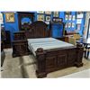 Image 1 : 4 PIECE DARK WOOD BEDROOM SUITE INCLUDING BED FRAME *SOME DAMAGE*, PAIR OF NIGHTSTANDS AND VANITY