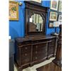 Image 2 : 4 PIECE DARK WOOD BEDROOM SUITE INCLUDING BED FRAME *SOME DAMAGE*, PAIR OF NIGHTSTANDS AND VANITY