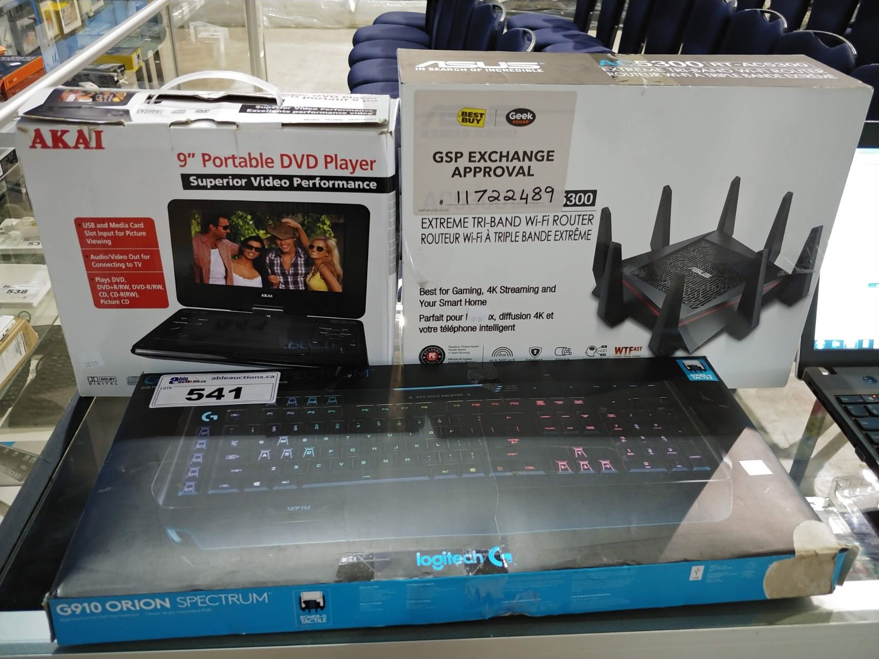 ASUS AC5300 WI-FI ROUTER, PORTABLE DVD PLAYER, AND LOGITECH KEYBOARD ...