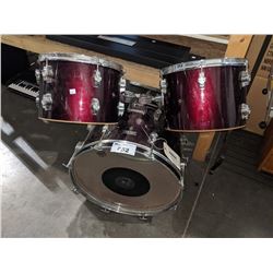 DARK MAROON DRUM KIT INCLUDING REMO WEATHER KING, CB 700 PERCUSSION AND MORE