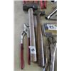 Image 4 : LOT OF RANDOM TOOLS (SLEDGE HAMMERS, TIRE GAUGES, PLIERS, SPEED WRENCH, ETC)