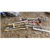 Image 1 : LOT OF MISC YARD TOOLS (AXES, WOOD SAWS, SHOVELS, HOE, CRUTCHES, ETC)
