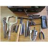 Image 2 : METAL TOOL BOX (WITH TOOLS; GEAR PULLER, LETTER PUNCHES, PLIERS, ETC)