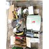 Image 1 : LOT OF MISC ITEMS ( GRAIN BLOWER, 2 X ELECTRIC HEATERS, MOTION ACTIVATED LIGHTS, GLOVES, WD-40, ETC)