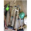 Image 3 : LOT OF MISC ITEMS ( 3 X HARD HATS, LEAF BLOWER, UMBRELLA, CRUTCHES, METAL SHOVEL, ETC)