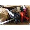 Image 2 : LOT OF MISC SHOP ITEMS (TOW STRAP, LEVELS, METAL GRINDING DISCS, PLUMBING ITEMS, CAR JACK, DESK LAMP