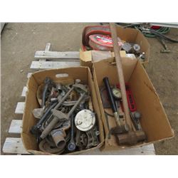 LOT OF MISC ITEMS (AIR FILTERS, WATER PUMP, SLEDGE HAMMERS, ETC)