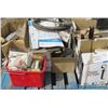 Image 1 : LOT OF MISC SHOP SUPPLIES (SCREWS, NAILS, ELECTRICAL ITEMS, FLOORING VINYL, ETC)