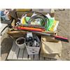 Image 1 : LOT OF SHOP SUPPLIES (STAPLE GUNS, PROPANE TANKS, LIGHTS, HYDRALIC HOSES, ROAD SIGNS, ETC)
