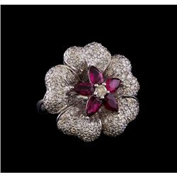 1.00 ctw Ruby and Diamond Ring - 18KT White Gold