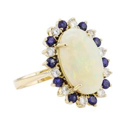 4.80 ctw Opal, Sapphire, and Diamond Ring - 14KT Yellow Gold