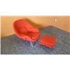 Image 2 : Knoll Upholstered Red Chair w/ Matching Ottoman 41"W