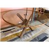 Image 1 : Modern Round Tripod Wood & Glass Dining Table, 56” Dia, 31”H