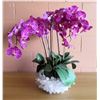 Image 1 : Large Faux Purple Orchid Plant w/ Clear Quartz Crystal Bowl, 28"H
