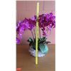 Image 6 : Large Faux Purple Orchid Plant w/ Clear Quartz Crystal Bowl, 28"H
