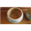 Image 7 : Qty 3 Bamboo & Eggshell Containers & Ceramic Shell