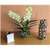 Image 1 : Faux White Orchid Plant, Metal Vase, Facial Tissue Holder
