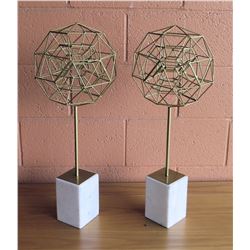 Qty 2 Metal Geometric Accent Décor on Stone Base, 24"H