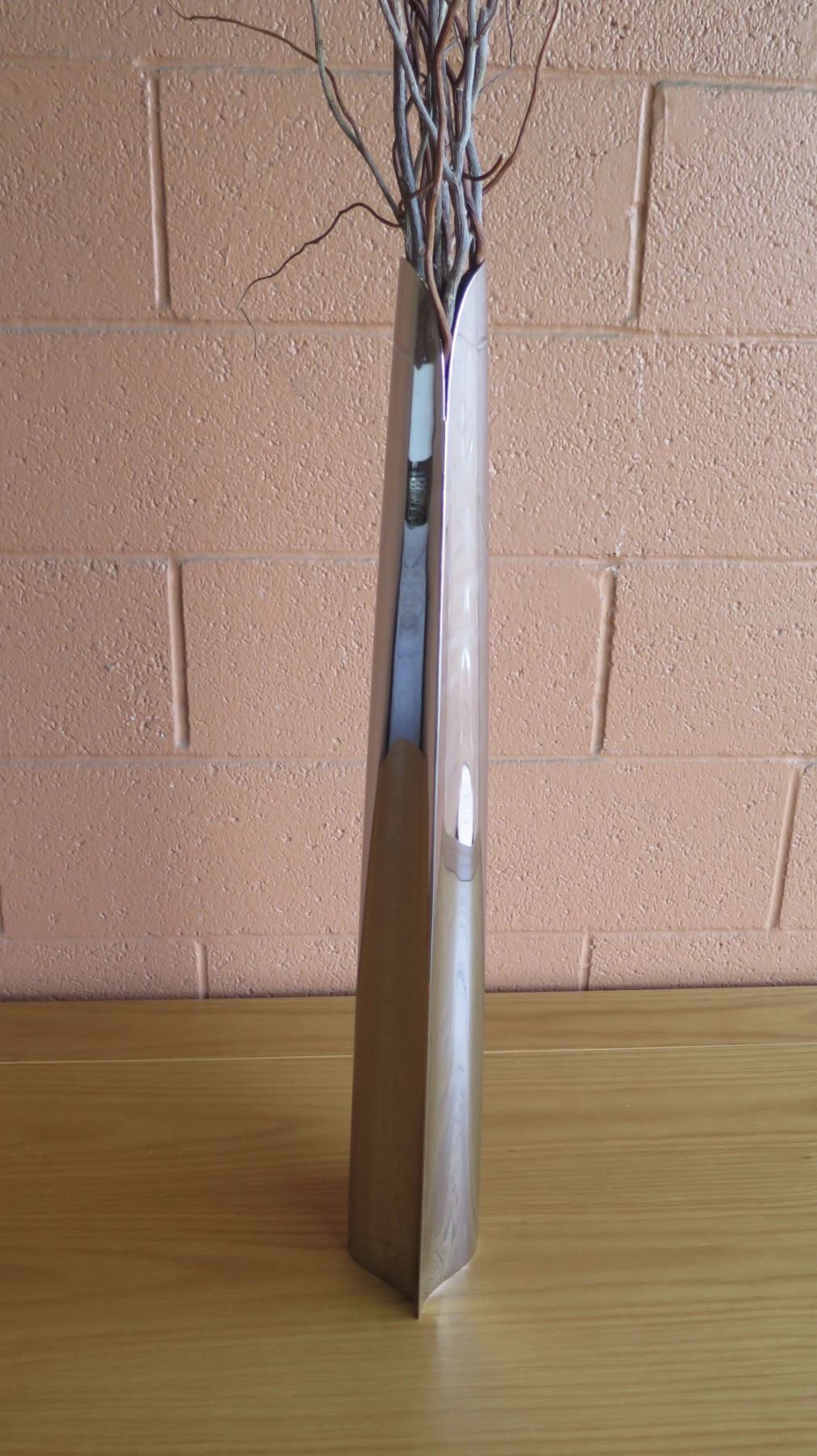 Tall Chrome Vase W Decorative Branches Oahu Auctions