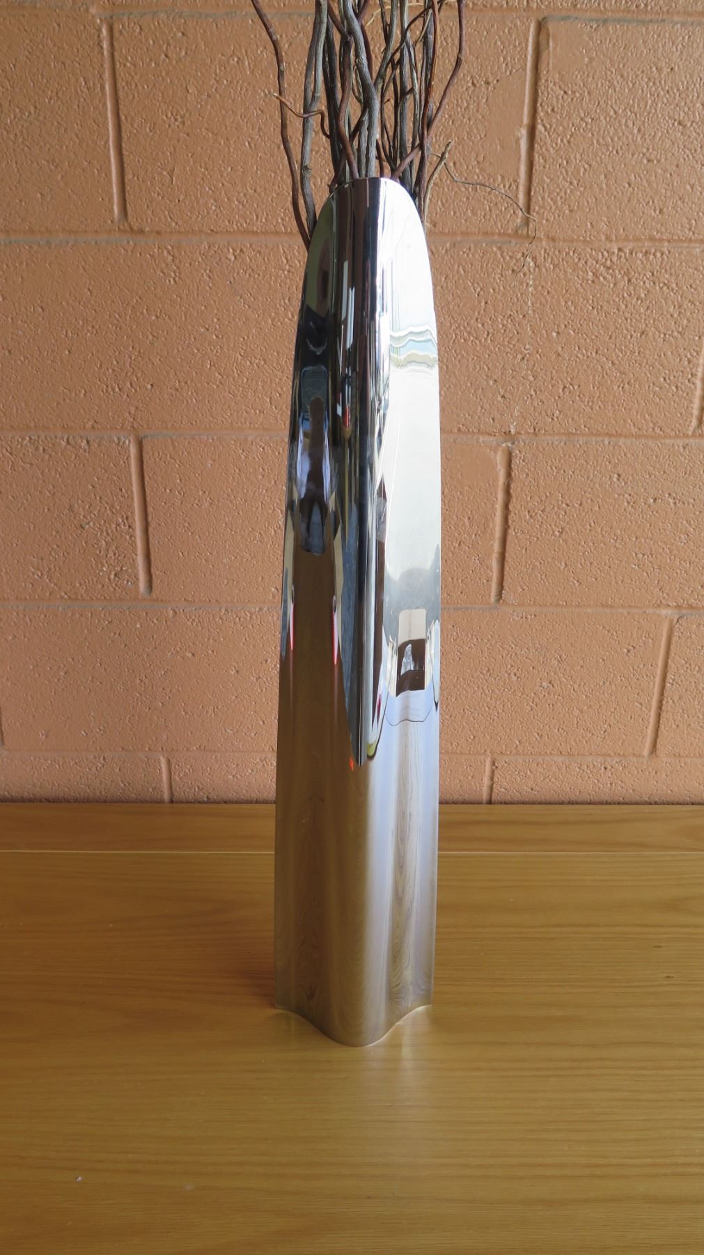 Tall Chrome Vase W Decorative Branches Oahu Auctions