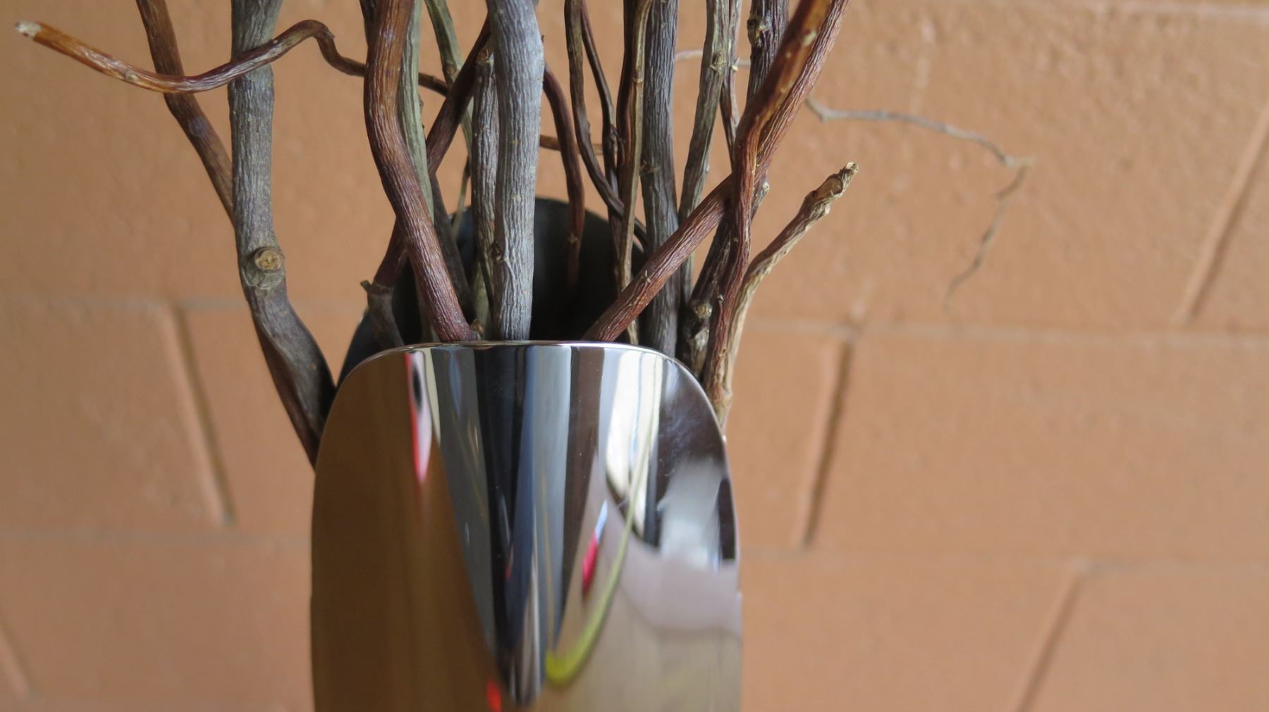 Tall Chrome Vase W Decorative Branches Oahu Auctions