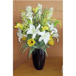 Faux Flower Arrangement w/ Glazed Ceramic Vase