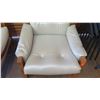 Image 2 : Lt. Grey Leather Armchair w/ Wood Frame & Leather Accent (seat 32"W x 17"H)