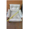 Image 8 : Lt. Grey Leather Armchair w/ Wood Frame & Leather Accent (seat 32"W x 17"H)
