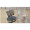 Image 2 : Small Glass Globe, 4 Tall Beverage Glasses, 2 Trinket Boxes, Glass Canisters, etc.