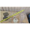 Image 8 : Small Glass Globe, 4 Tall Beverage Glasses, 2 Trinket Boxes, Glass Canisters, etc.