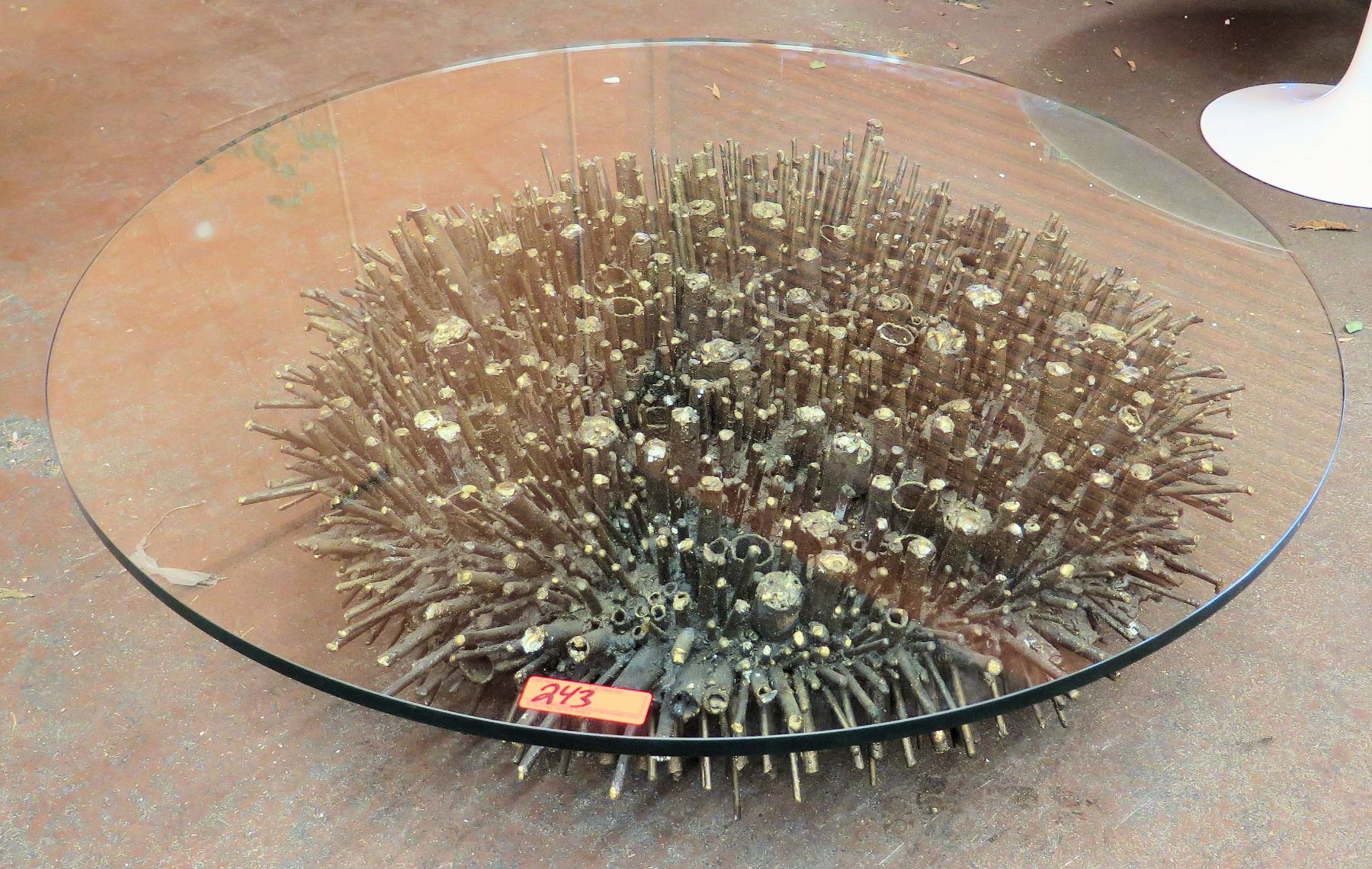Round Glass Coffee Table W/ Modern Metal Designed Base 48 - Round Glass Coffee Table W/ Modern Metal Designed Base 48