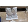 Image 2 : Qty 2 Jonathan Adler Ceramic Owls on Stone Base & Decorative Dish