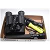 Image 1 : Tray Lot : Pentax 7 x 50 Binoculars w/ case - Two Flashlights [ Pelican Sabrelite 2000 Submersible ]