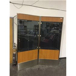 Upright Glass door double sided locking display cabinet with lights