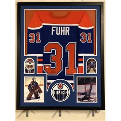 Grant Fuhr Signed Oilers 34x42 Custom Framed Jersey (JSA COA)