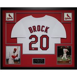 Lou Brock Signed Cardinals 35" x 43" Custom Framed Jersey (JSA COA)