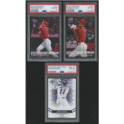 Lot of (3) PSA Graded 10 Shohei Ohtani Baseball Cards with 2018 Leaf Ohtani Draft Year #DY01, 2018 T