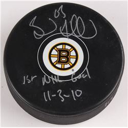 Brad Marchand Signed Boston Bruins Logo Hockey Puck Inscribed "1st NHL Goal 11-3-10" (Marchand Holog