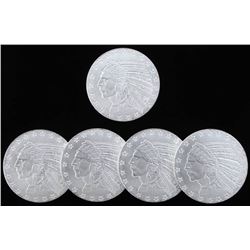 Lot of (5) Indian Head Design One Troy Ounce .999 Fine Silver Bullion Round