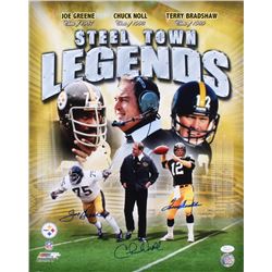 Chuck Noll, Joe Greene  Terry Bradshaw Signed Pittsburgh Steelers 16x20 Photo (JSA COA)