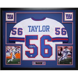 Lawrence Taylor Signed New York Giants 35x43 Custom Framed Jersey (JSA COA)