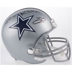 Emmitt Smith, Troy Aikman  Michael Irvin Signed Cowboys Full-Size Helmet (Becket COA)