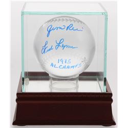 Jim Rice  Fred Lynn Signed Lead Crystal Baseball Inscribed "1975 AL Champs" with Display Case (Becke