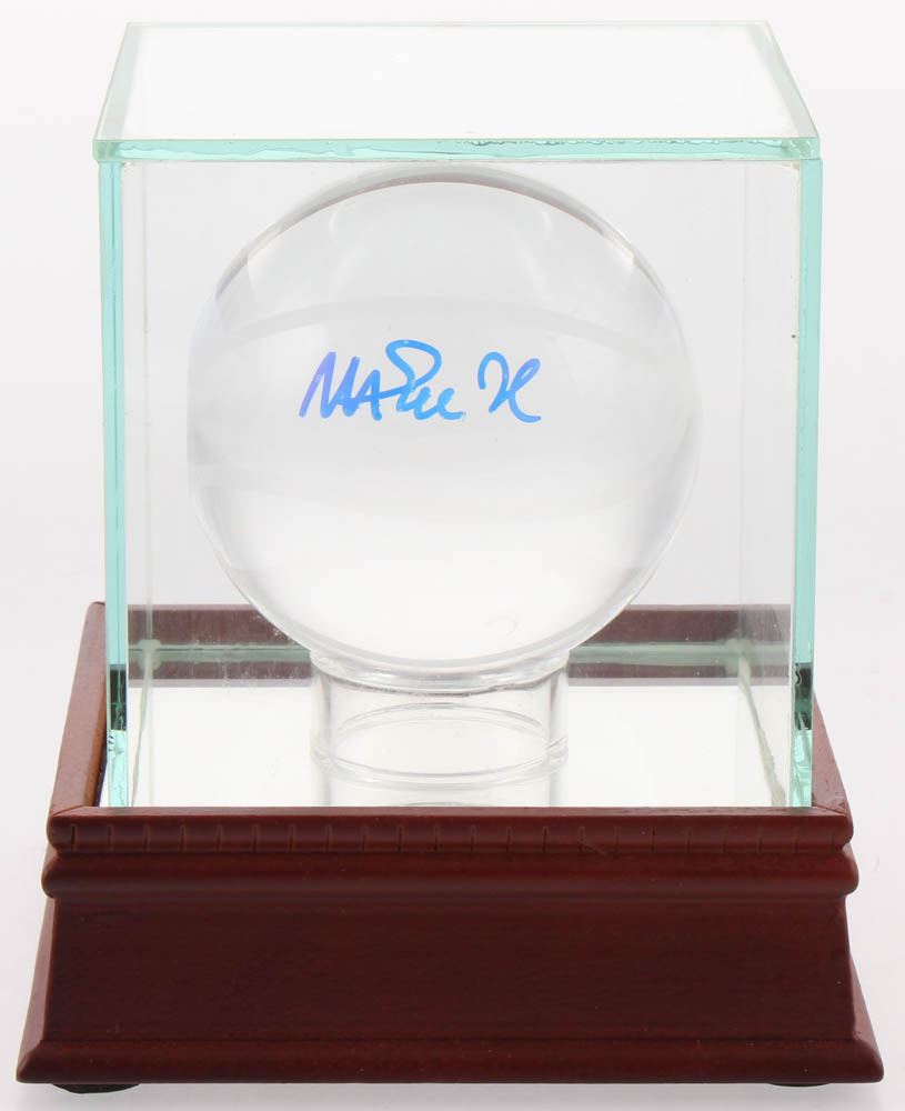 Magic Johnson Signed Lead Crystal Basketball With Display Case Psa Coa
