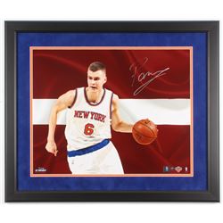 Kristaps Porzingis Signed New York Knicks LE 22x26 Custom Framed Photo Display (Steiner COA)