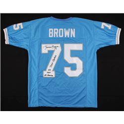 Lomas Brown Signed Detroit Lions Jersey Inscribed "83-84", "Team Captain"  "1984 All-American" (JSA 