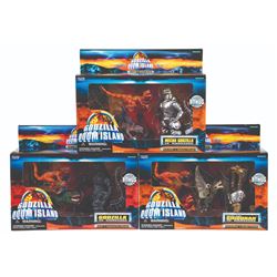 Trendmasters DOOM ISLAND vs DINOSAURS GODZILLA Boxed Figures Lot of 3