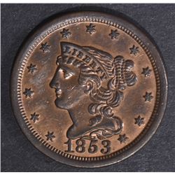 1853 HALF CENT, CH BU RB NICE