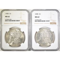 1898 & 1900 MORGAN DOLLARS  NGC MS-62